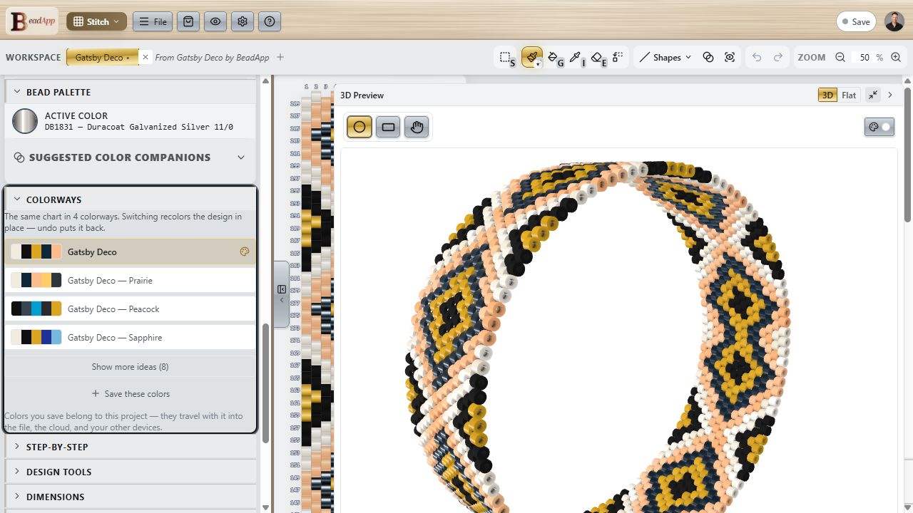 Gatsby Deco in the current BeadApp curved preview