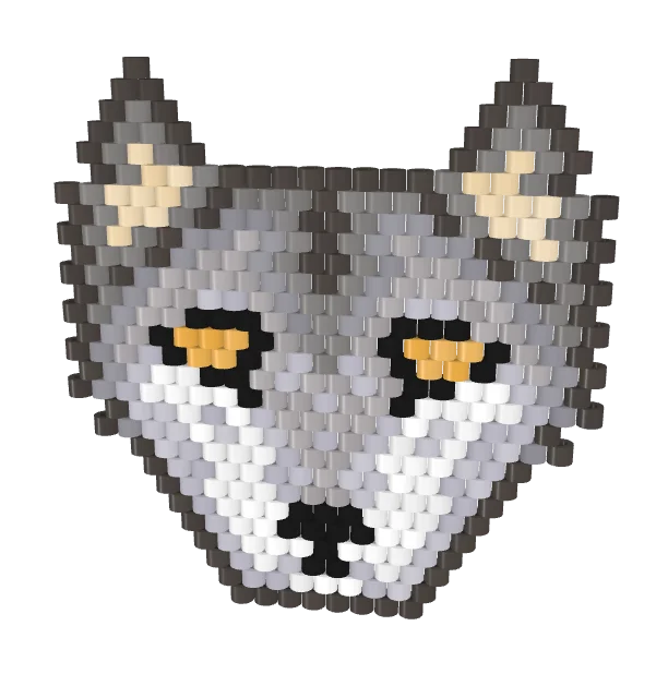 Wolf — Grey — Brick bead pattern, 3D render