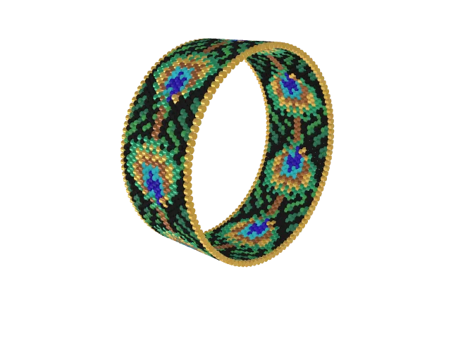 Peacock Plume — peyote stitch, shown beaded